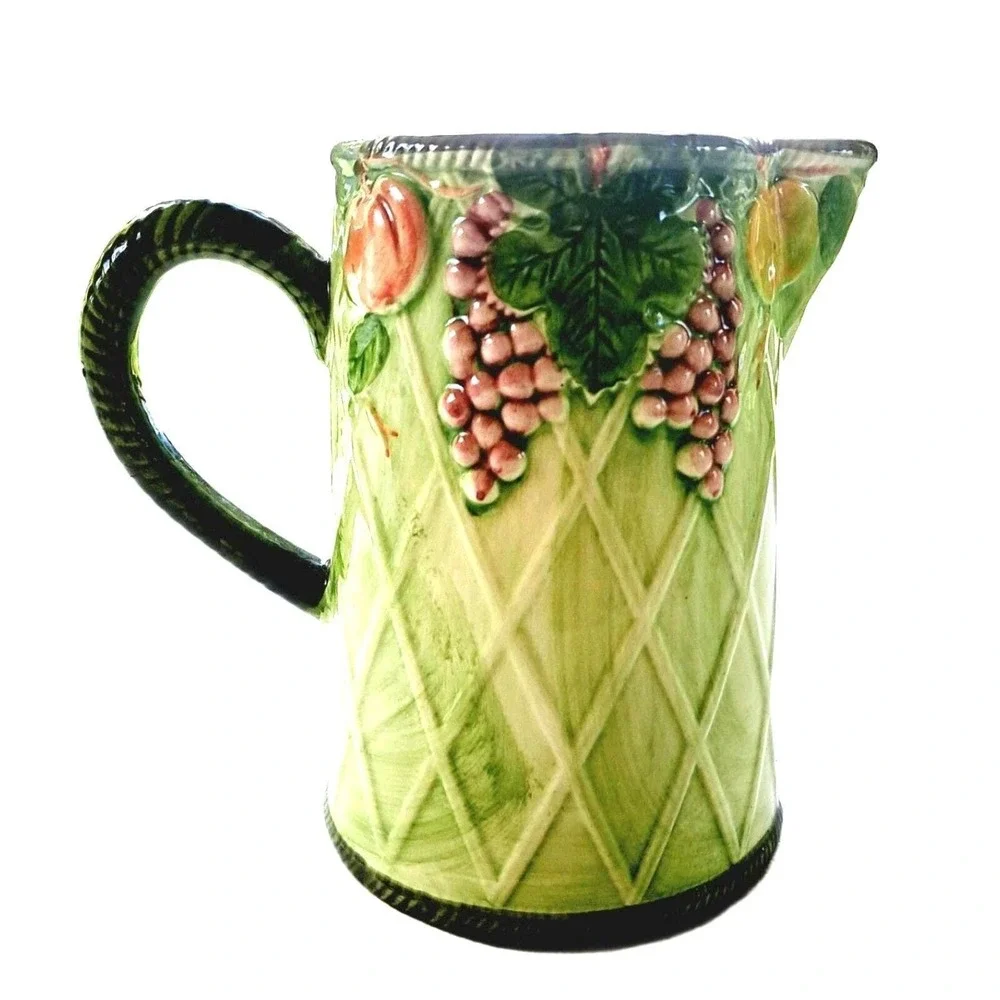 Jay Willfred Andrea by Sadek Embossed Grapevine Pitcher Vtg Charm Cottage‎ Core